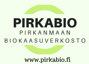 pirkabio-logo, musta teksti ja vaaleanvihreä tausta
