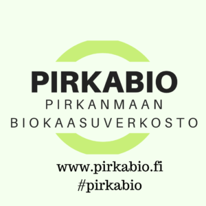 pirkabio-logo, musta teksti ja vaaleanvihreä tausta